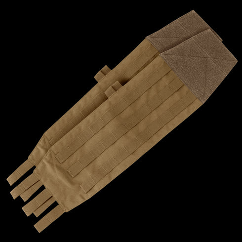 The Condor VAS Modular Cummerbund in tan is shown laid flat, featuring multiple MOLLE attachment loops and hook-and-loop fasteners. Now on sale.